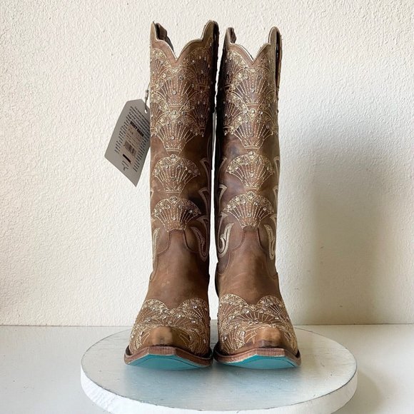 Brown Embroidered Heeled Boots - Picture 5 of 9